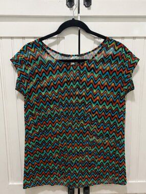 Charming Charlie Chevron Print Blouse Large Multicolor Cap Sleeve Top